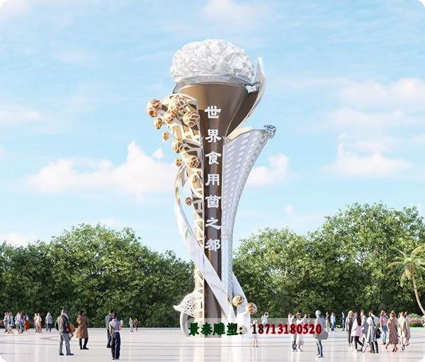 城市特色雕塑:广场不锈钢菌类标志 城市特色雕塑:广场不锈钢菌类标志